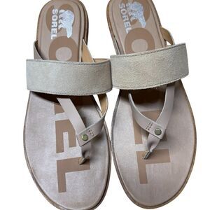 Sorel Ella II Easy Slip-On Thong Flip Flop Sandals I. Honest Beige 11 NWOB